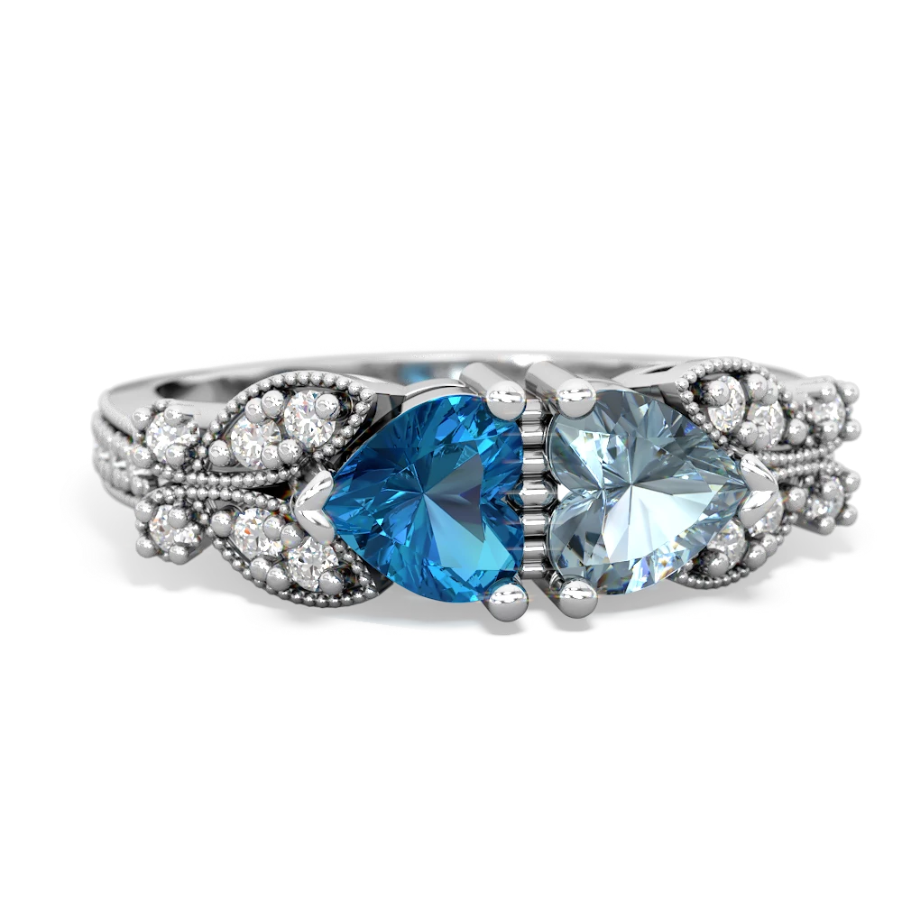 London Topaz Diamond Butterflies 14K White Gold ring R5601