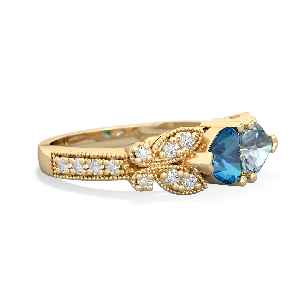 London Topaz Diamond Butterflies 14K Yellow Gold ring R5601