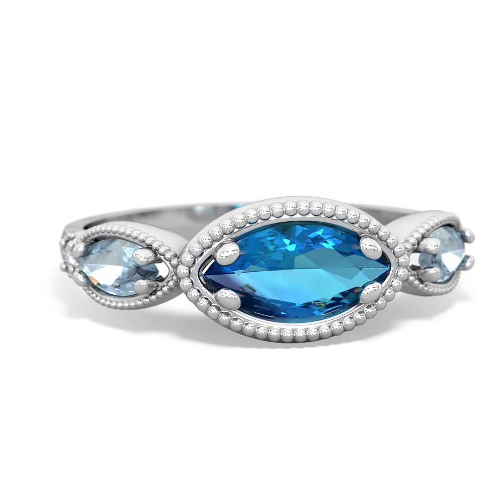 London Topaz Milgrain Marquise 14K White Gold ring R5700