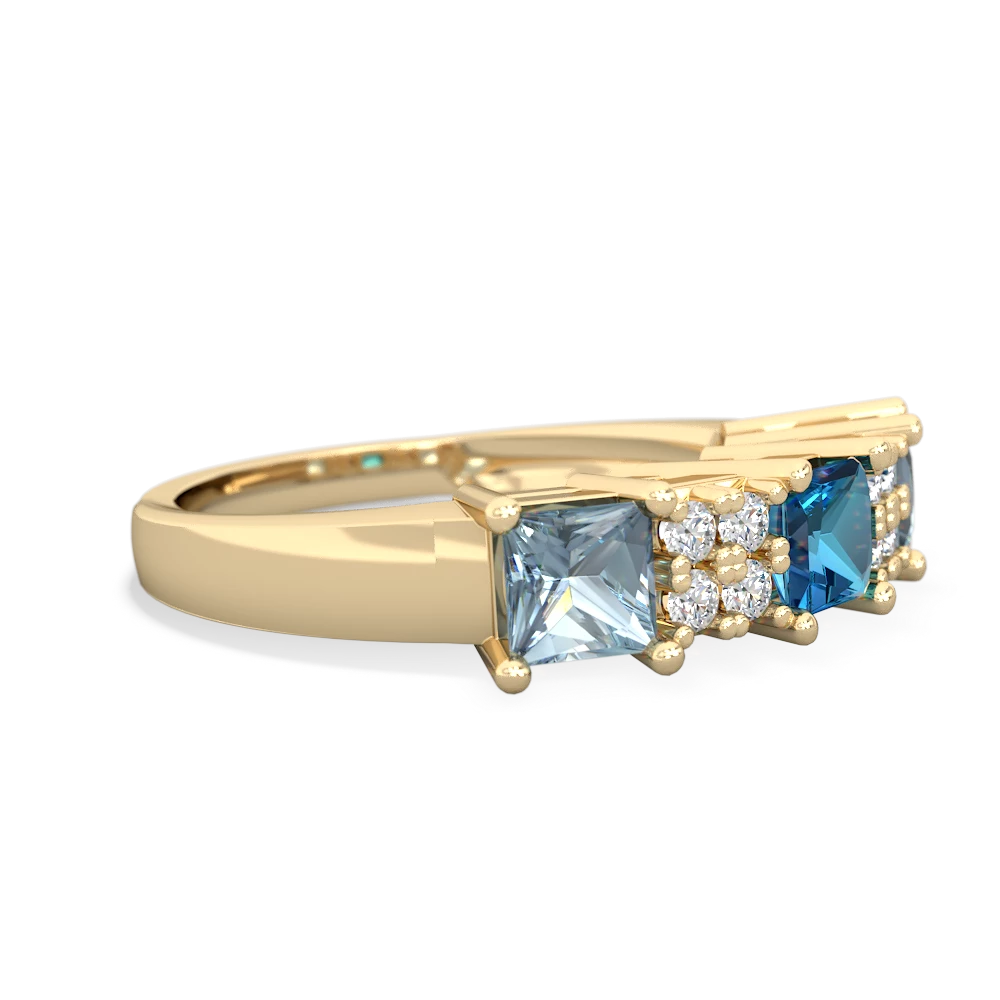 London Topaz Three Stone Diamond Cluster 14K Yellow Gold ring R2592