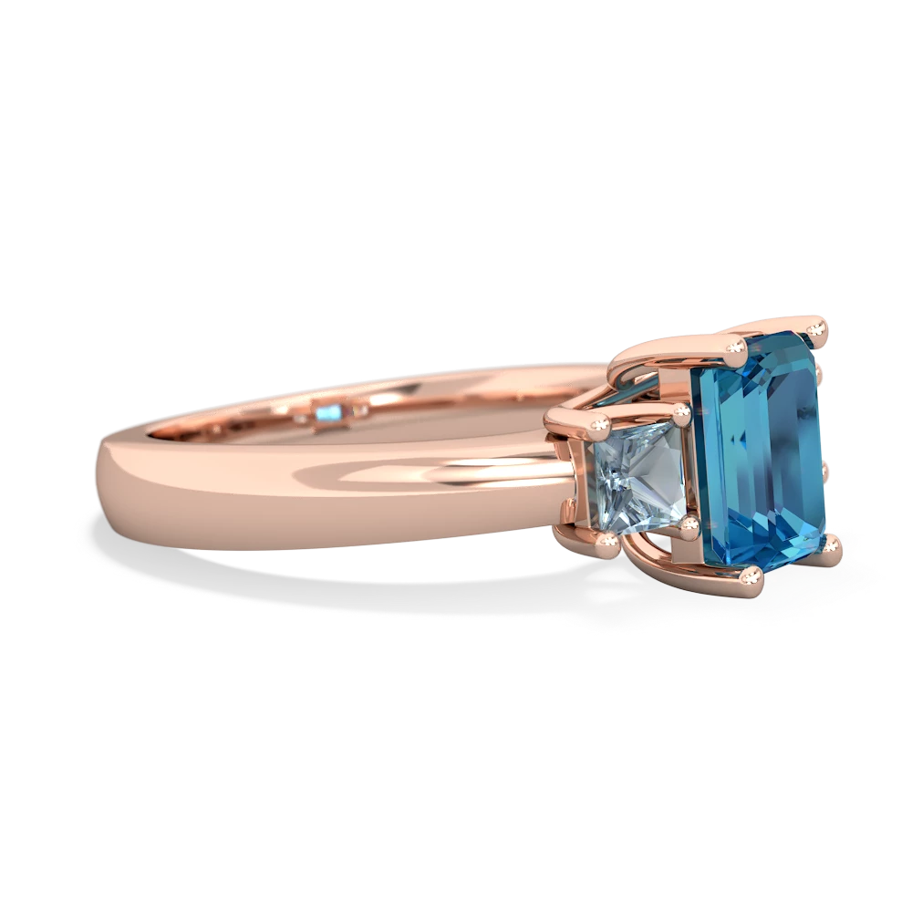 London Topaz Three Stone Emerald-Cut Trellis 14K Rose Gold ring R4021