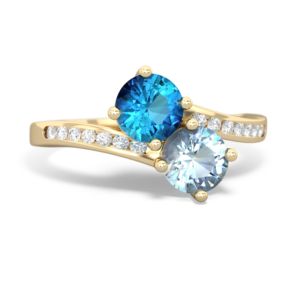 London Topaz Channel Set Two Stone 14K Yellow Gold ring R5303