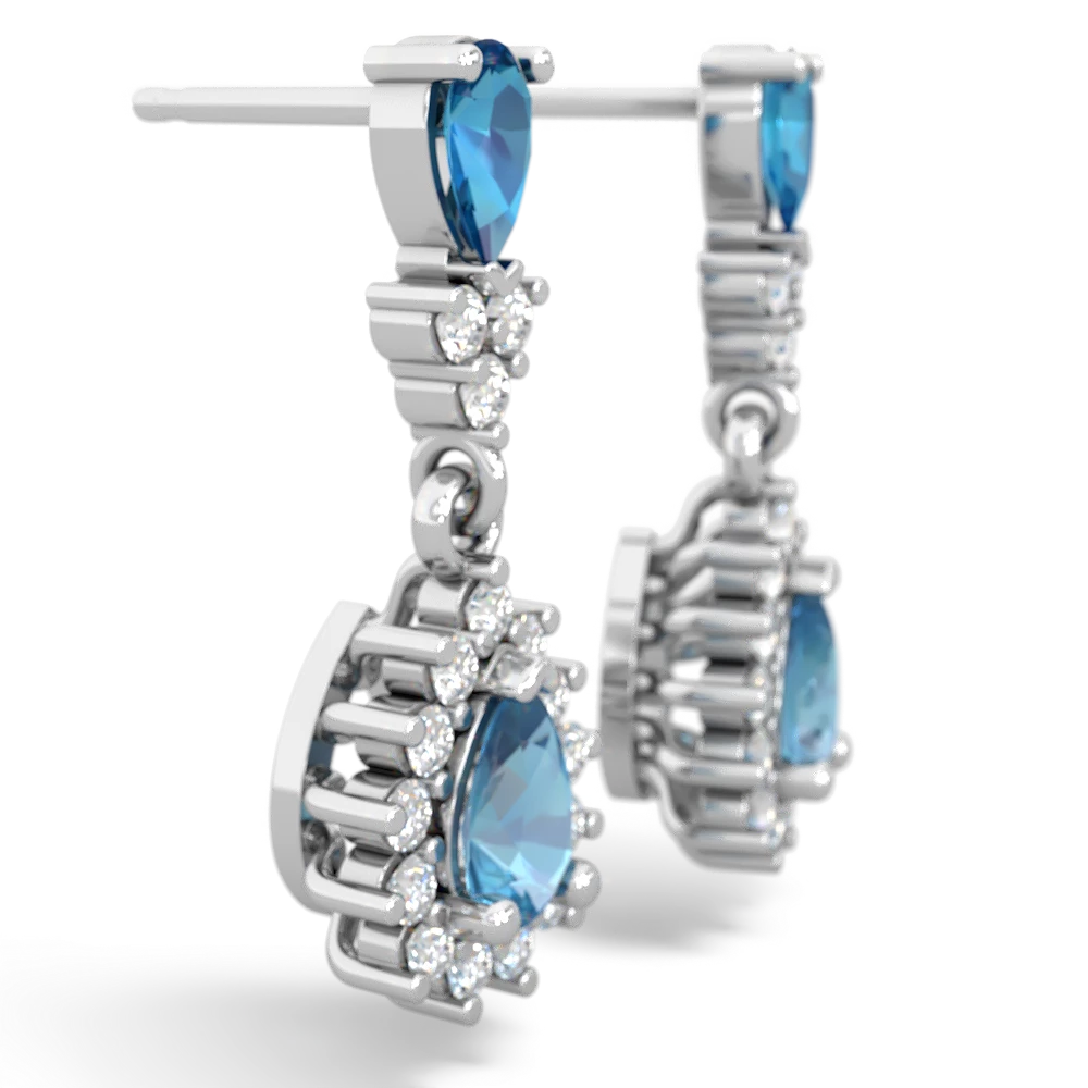 London Topaz Halo Pear Dangle 14K White Gold earrings E1882