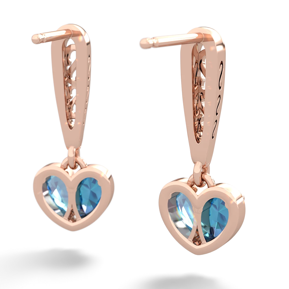 London Topaz Filligree Heart 14K Rose Gold earrings E5070