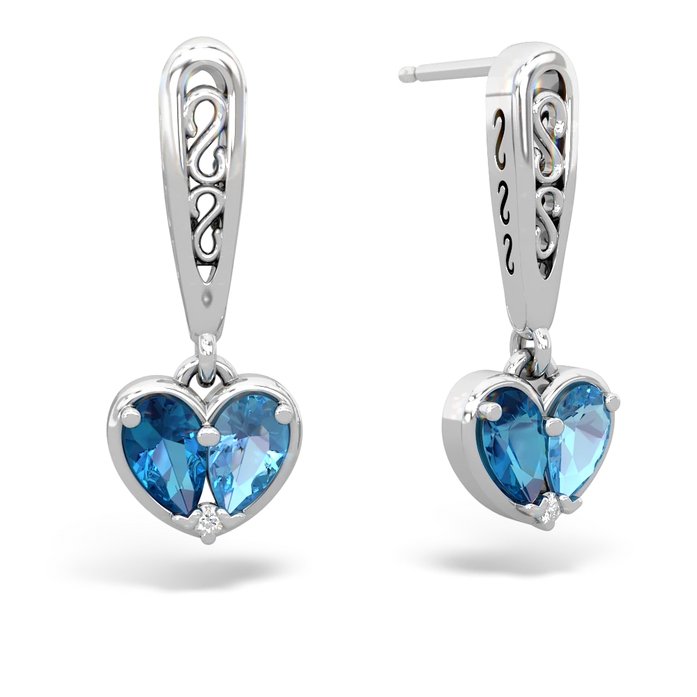 London Topaz Filligree Heart 14K White Gold earrings E5070