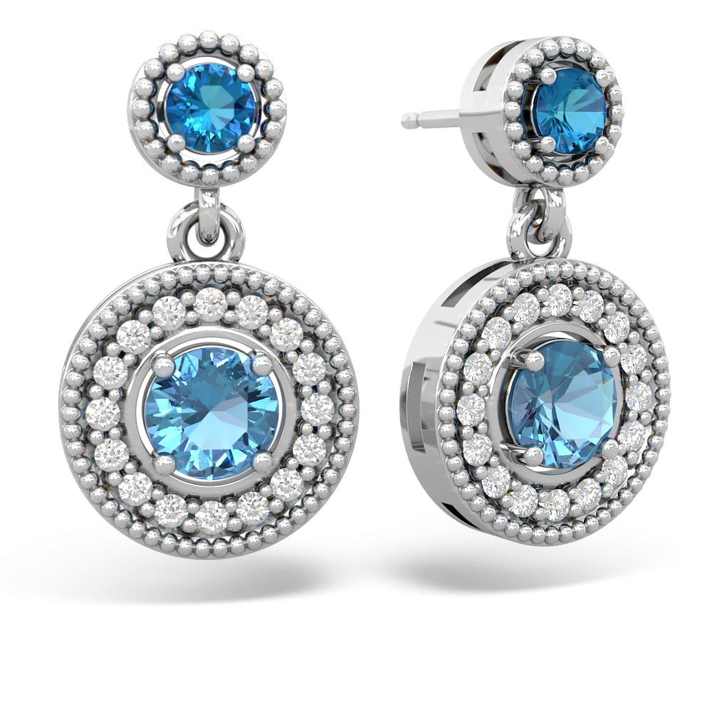 London Topaz Halo Dangle 14K White Gold earrings E5319