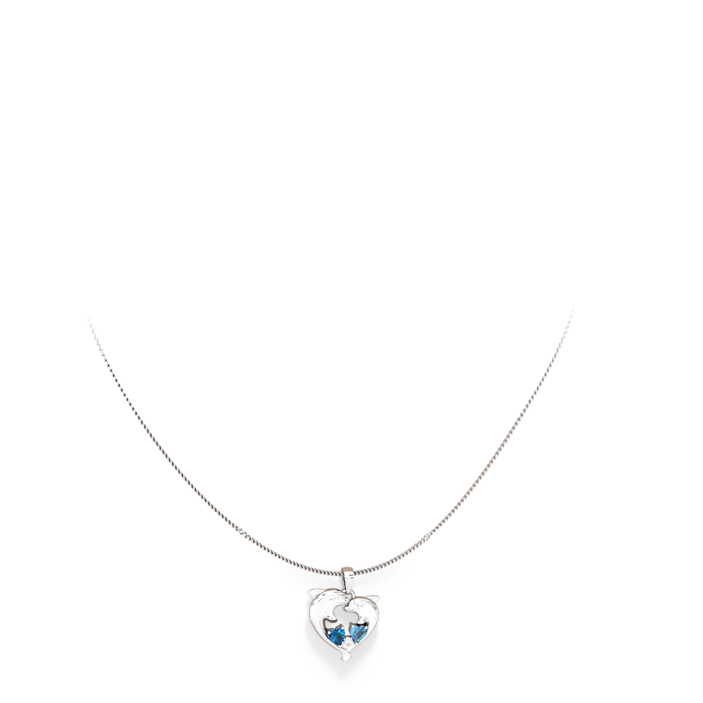 London Topaz Dolphin Heart 14K White Gold pendant P5820