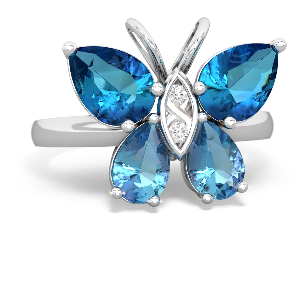 London Topaz Butterfly 14K White Gold ring R2215