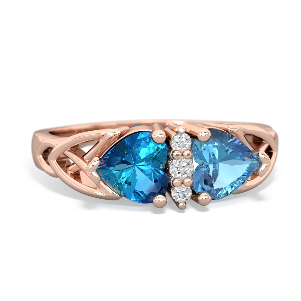 London Topaz Celtic Knot Double Heart 14K Rose Gold ring R5040