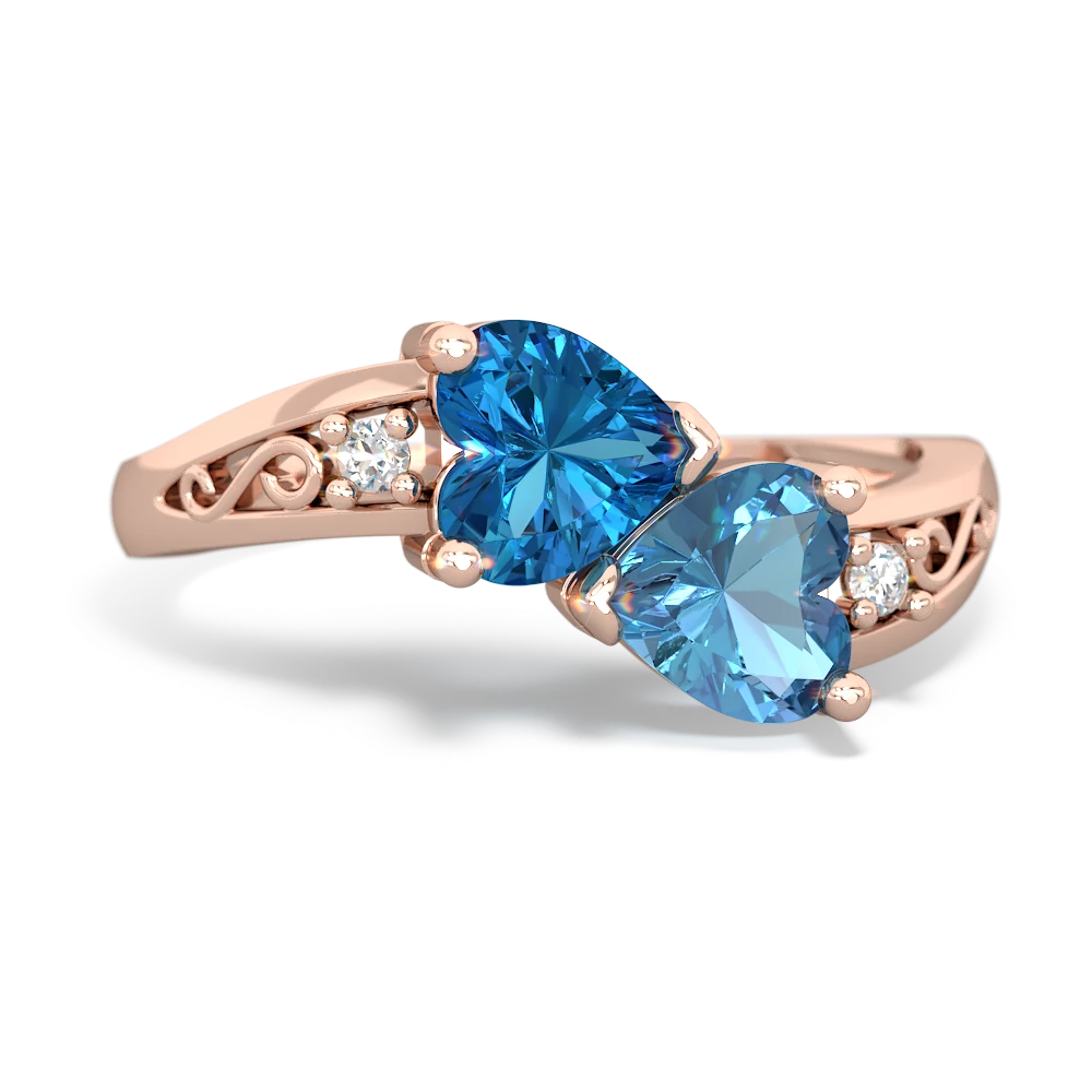 London Topaz Snuggling Hearts 14K Rose Gold ring R2178