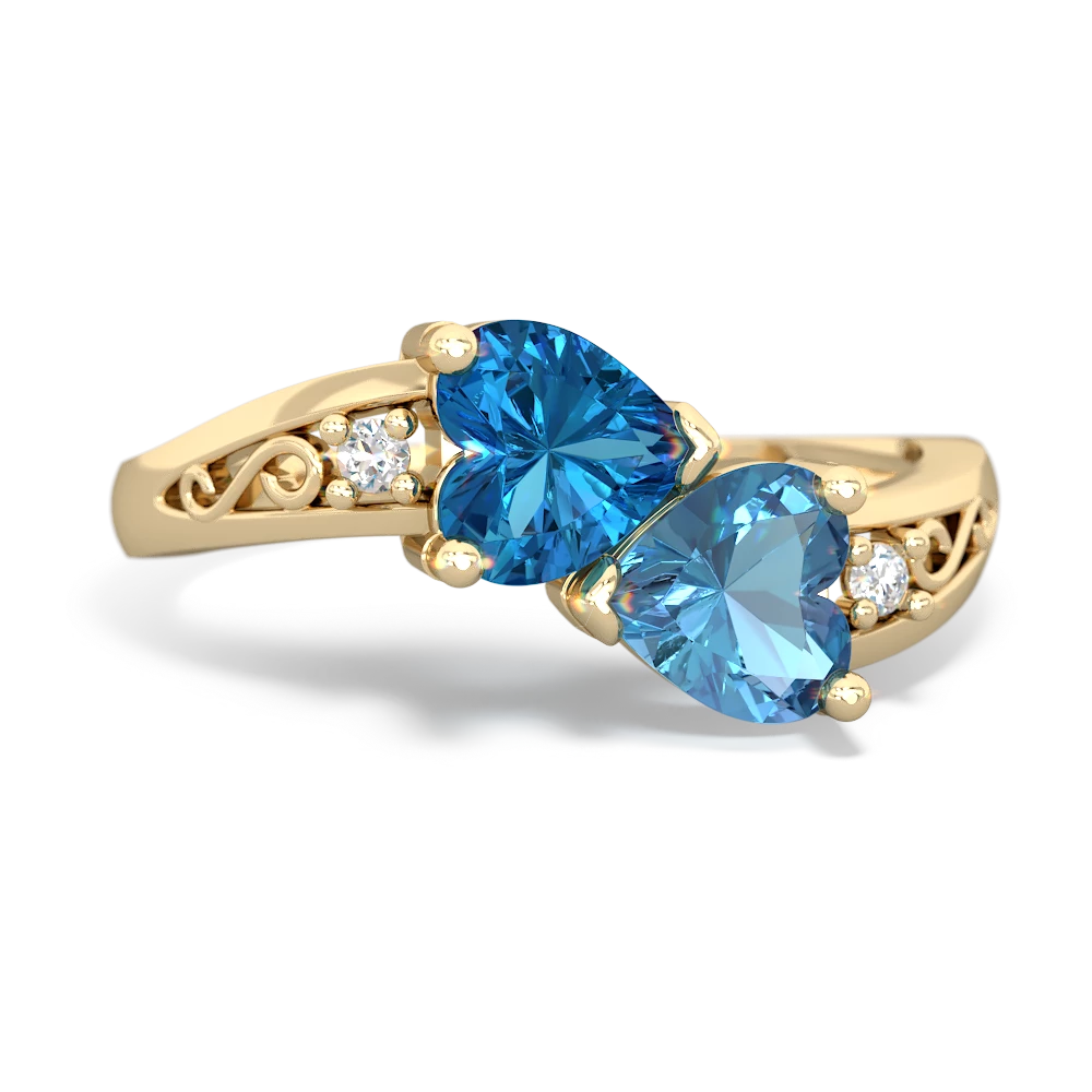 London Topaz Snuggling Hearts 14K Yellow Gold ring R2178