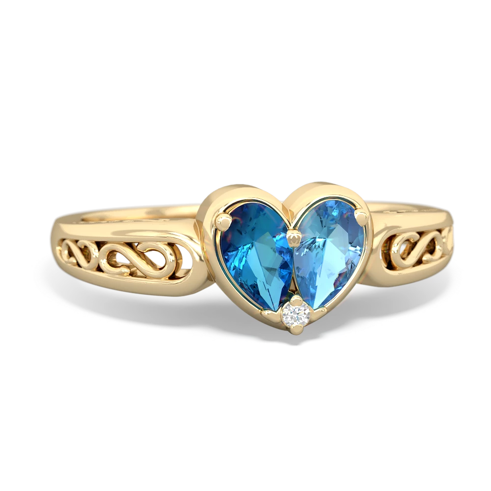 London Topaz Filligree 'One Heart' 14K Yellow Gold ring R5070