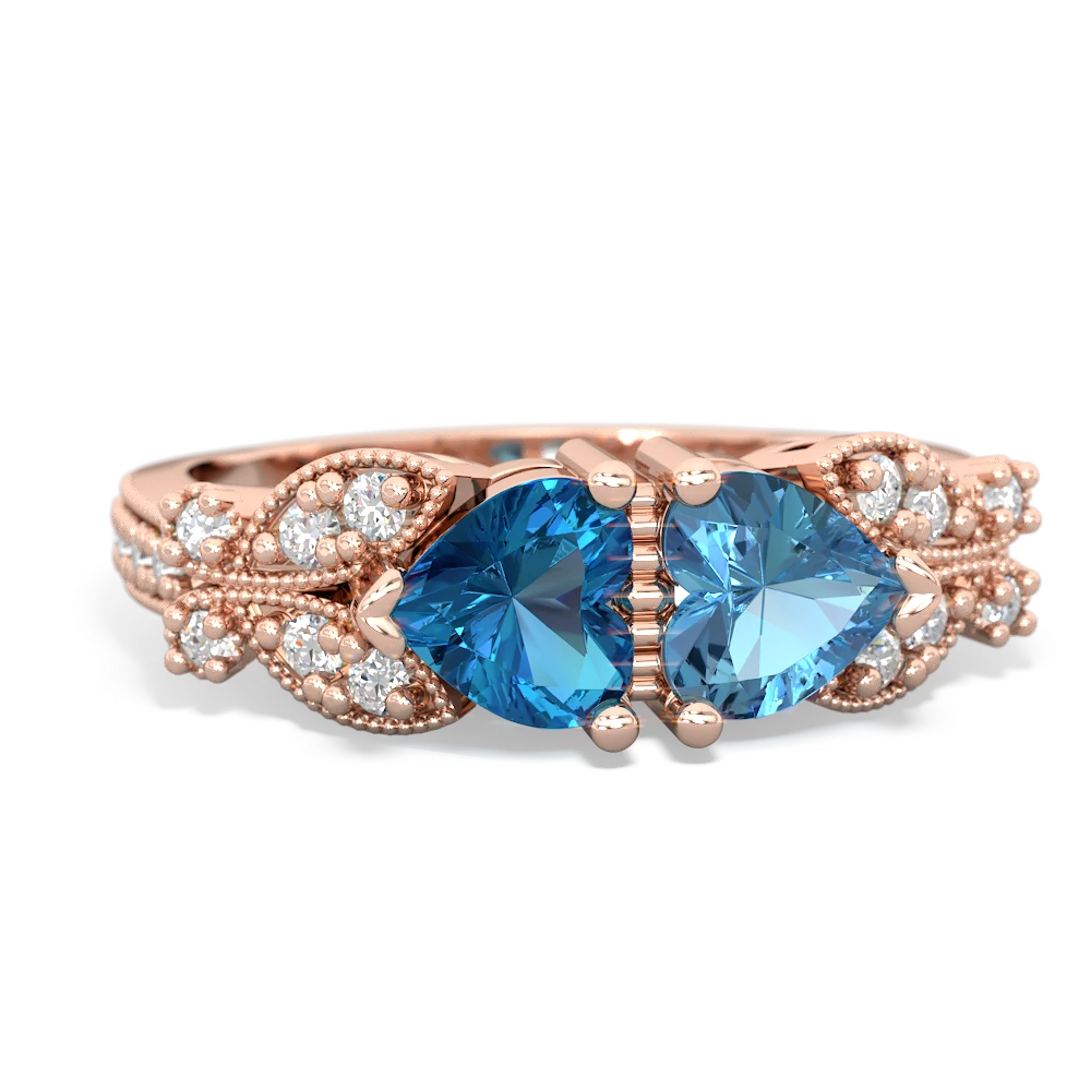 London Topaz Diamond Butterflies 14K Rose Gold ring R5601