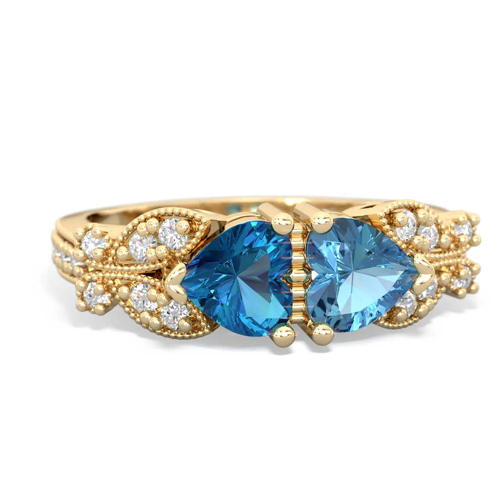 London Topaz Diamond Butterflies 14K Yellow Gold ring R5601