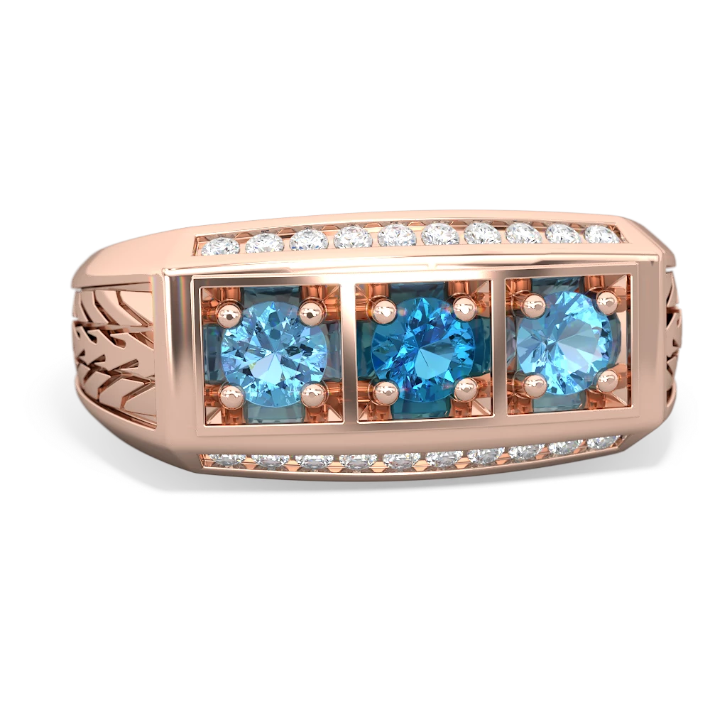 London Topaz Three Stone Tire Tread Men's 14K Rose Gold ring R0520