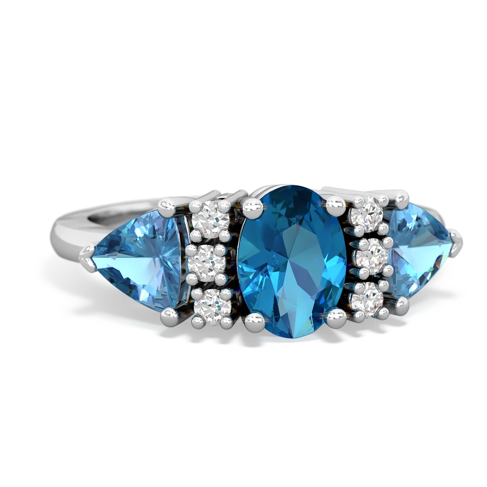 London Topaz Antique Style Three Stone 14K White Gold ring R2186