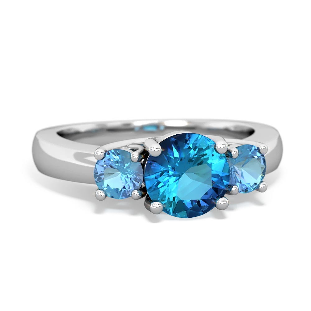 London Topaz Three Stone Round Trellis 14K White Gold ring R4018