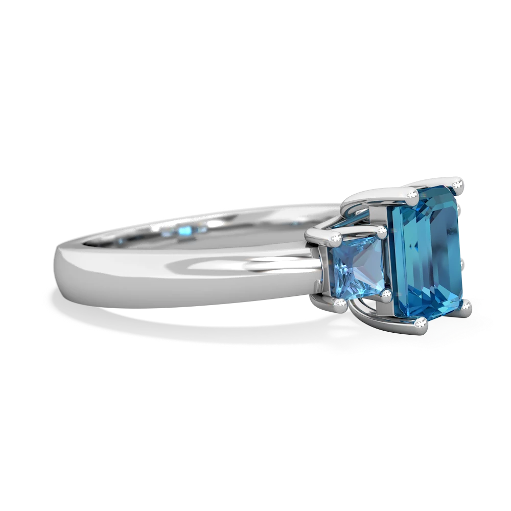 London Topaz Three Stone Emerald-Cut Trellis 14K White Gold ring R4021