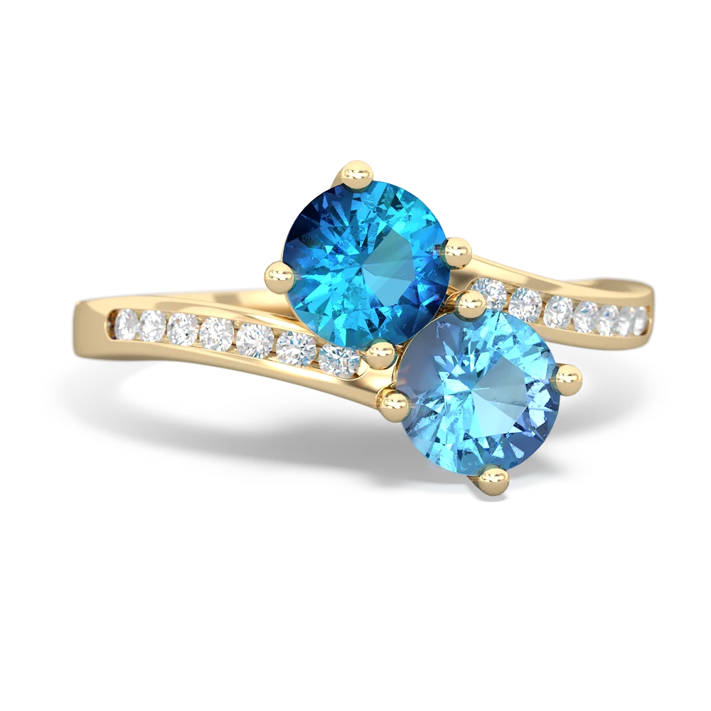 London Topaz Channel Set Two Stone 14K Yellow Gold ring R5303