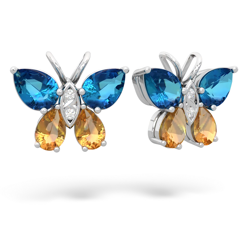 London Topaz Butterfly 14K White Gold earrings E2215