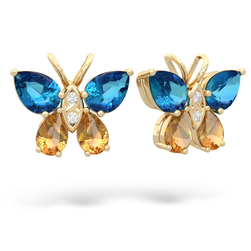 London Topaz Butterfly 14K Yellow Gold earrings E2215