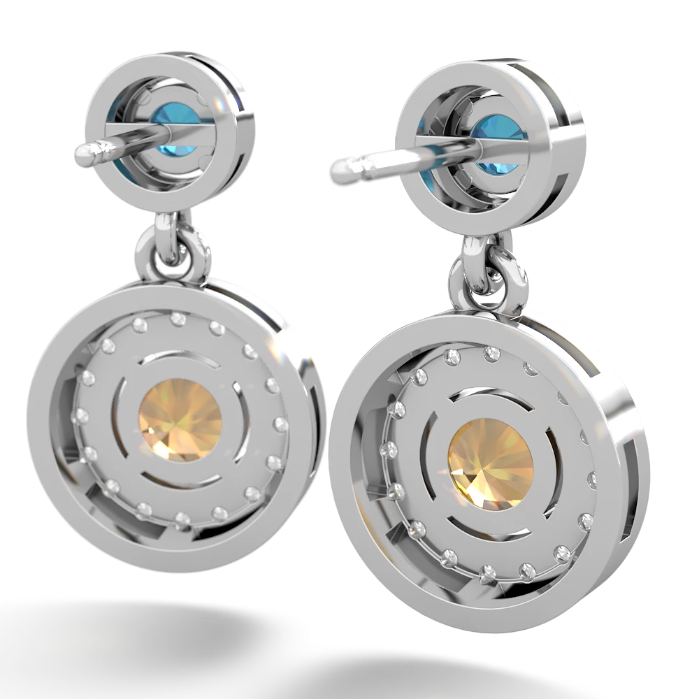 London Topaz Halo Dangle 14K White Gold earrings E5319
