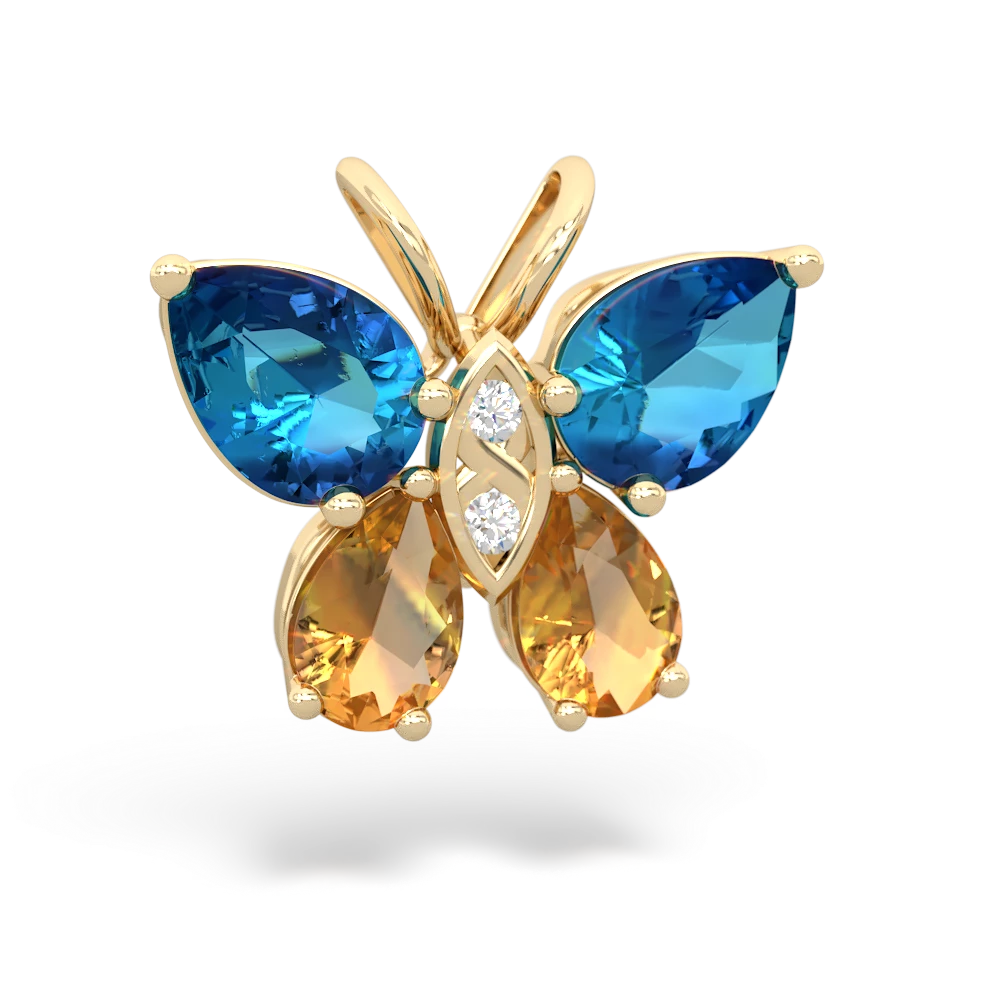 London Topaz Butterfly 14K Yellow Gold pendant P2215