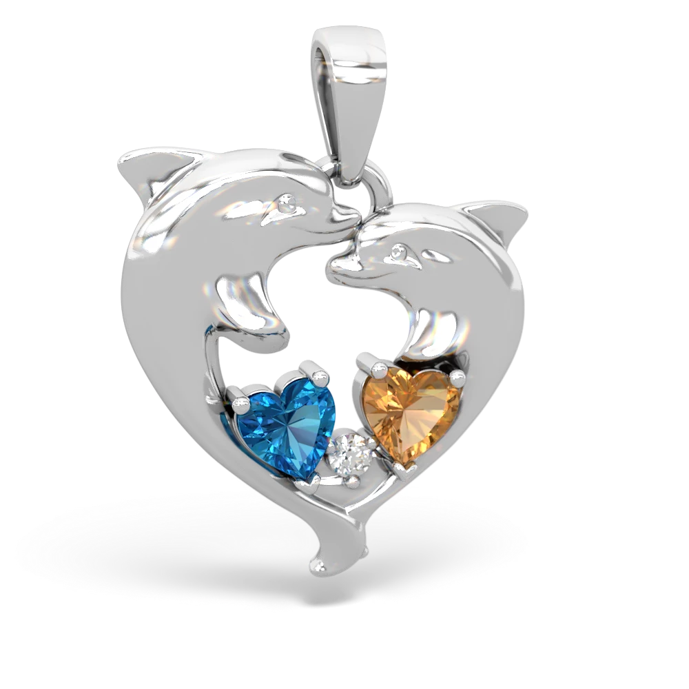 London Topaz Dolphin Heart 14K White Gold pendant P5820