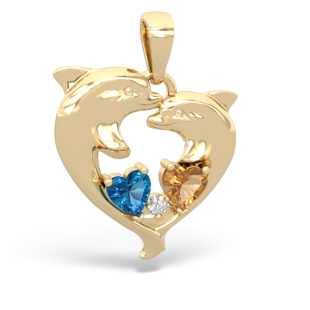 London Topaz Dolphin Heart 14K Yellow Gold pendant P5820