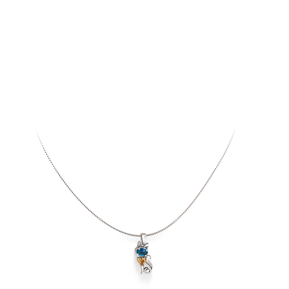 London Topaz Kitten 14K White Gold pendant P5780