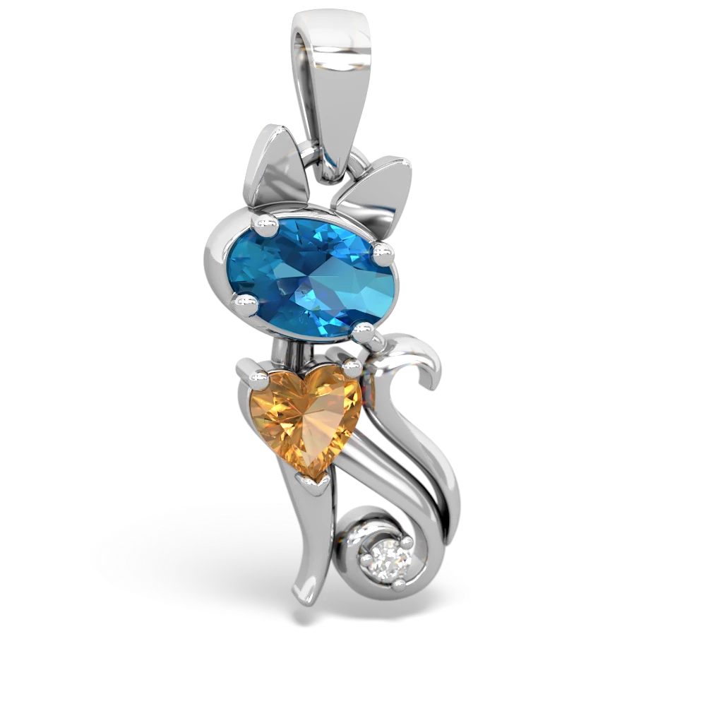 London Topaz Kitten 14K White Gold pendant P5780