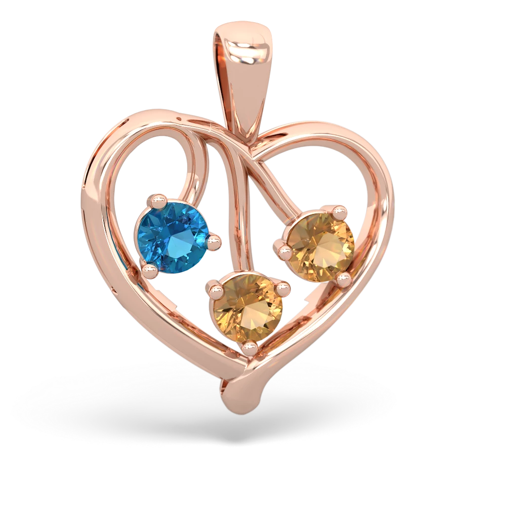 London Topaz Glowing Heart 14K Rose Gold pendant P2233