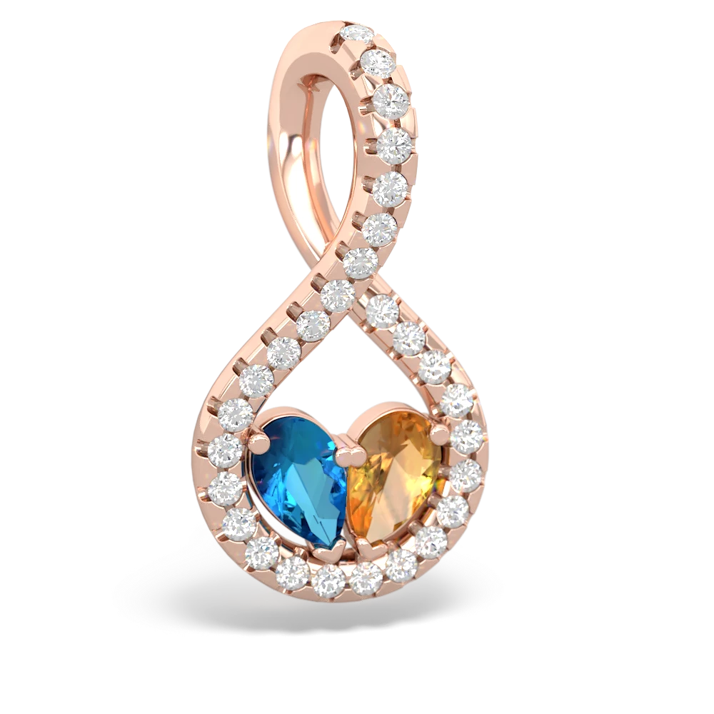 London Topaz Pave Twist 'One Heart' 14K Rose Gold pendant P5360