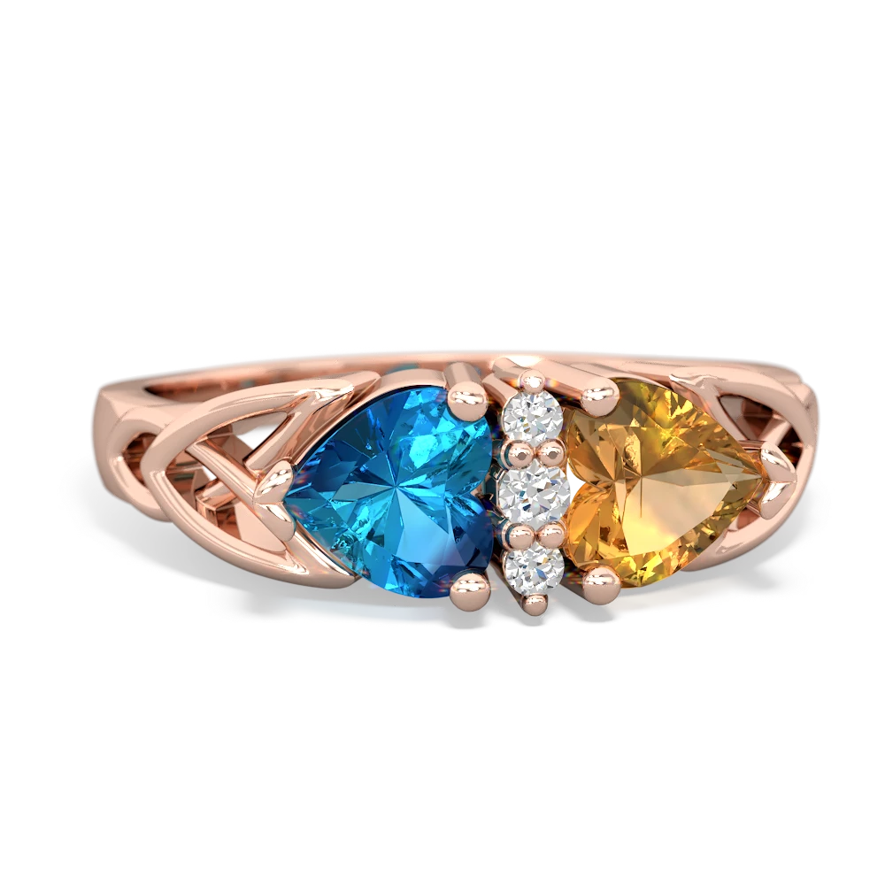 London Topaz Celtic Knot Double Heart 14K Rose Gold ring R5040