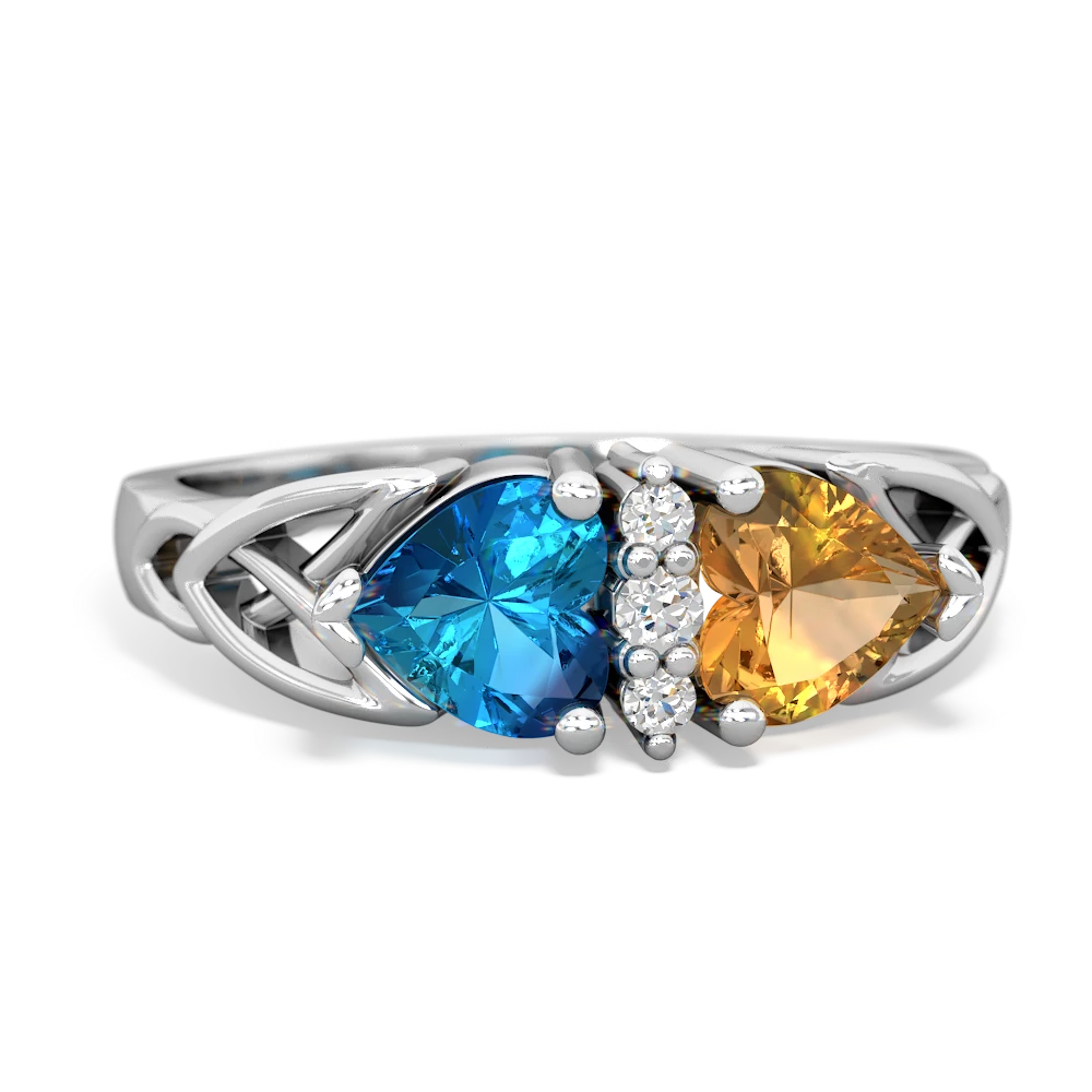 London Topaz Celtic Knot Double Heart 14K White Gold ring R5040