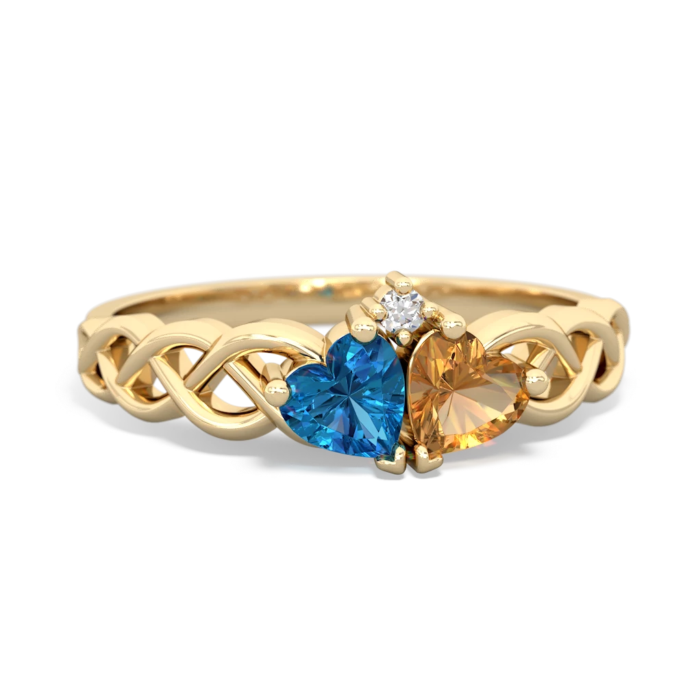 London Topaz Heart To Heart Braid 14K Yellow Gold ring R5870