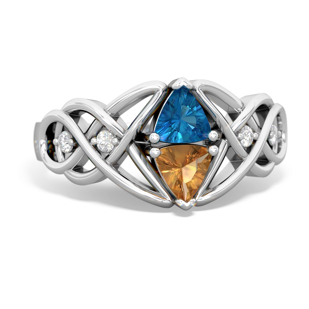 London Topaz Keepsake Celtic Knot 14K White Gold ring R5300