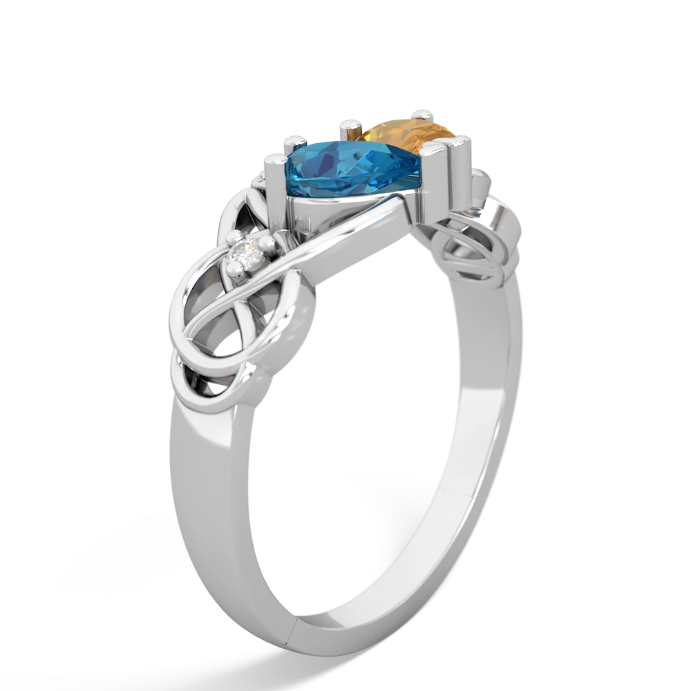 London Topaz 'One Heart' Celtic Knot Claddagh 14K White Gold ring R5322