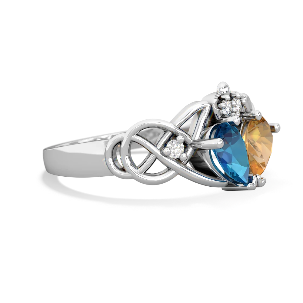 London Topaz 'One Heart' Celtic Knot Claddagh 14K White Gold ring R5322