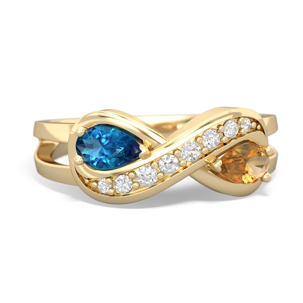 London Topaz Diamond Infinity 14K Yellow Gold ring R5390