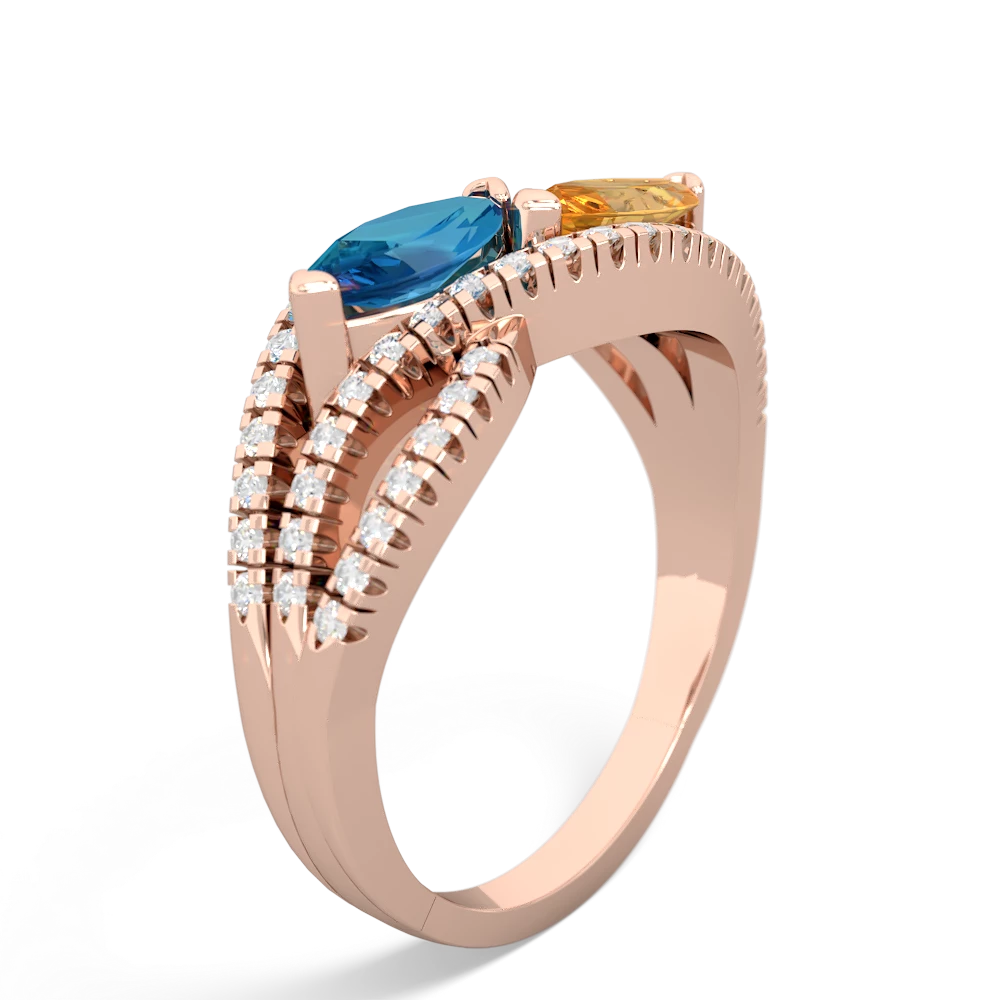 London Topaz Diamond Rivers 14K Rose Gold ring R3070