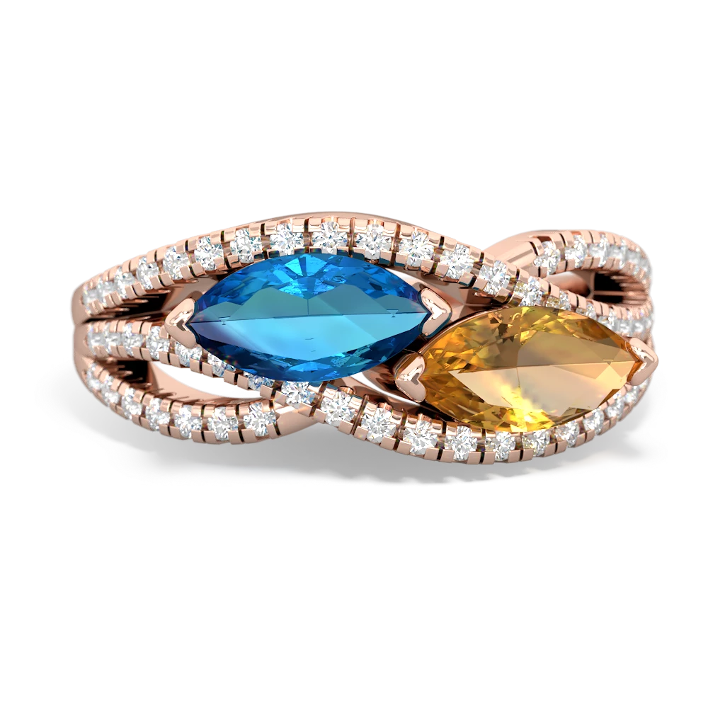 London Topaz Diamond Rivers 14K Rose Gold ring R3070