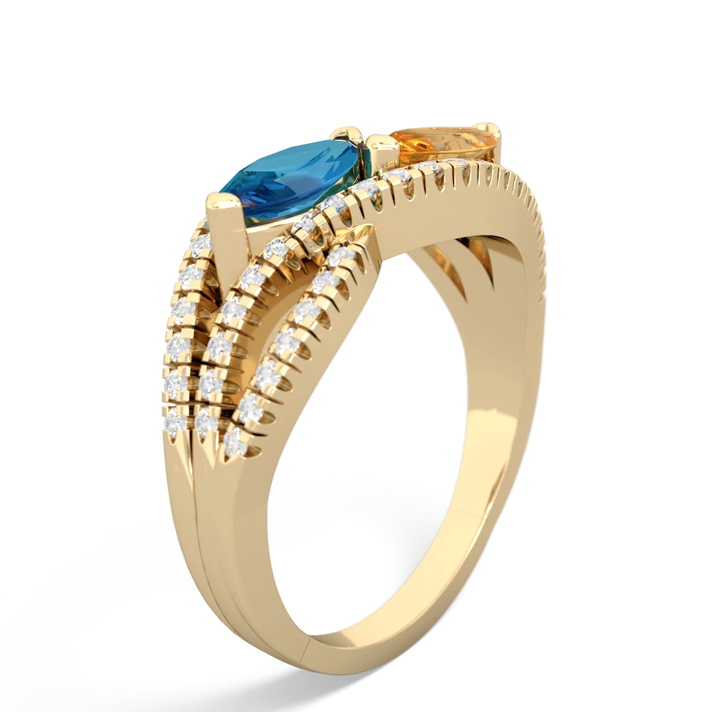 London Topaz Diamond Rivers 14K Yellow Gold ring R3070