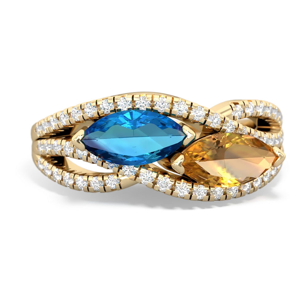 London Topaz Diamond Rivers 14K Yellow Gold ring R3070