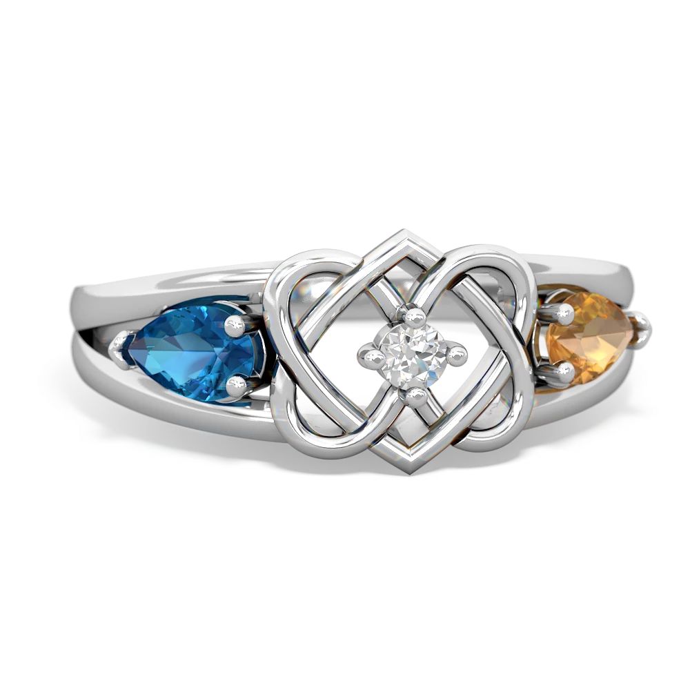 London Topaz Hearts Intertwined 14K White Gold ring R5880