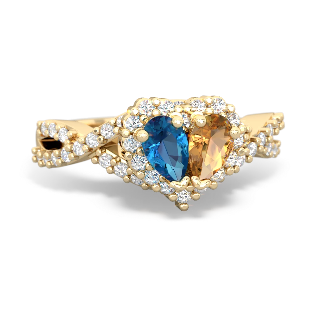 London Topaz Diamond Twist 'One Heart' 14K Yellow Gold ring R2640HRT