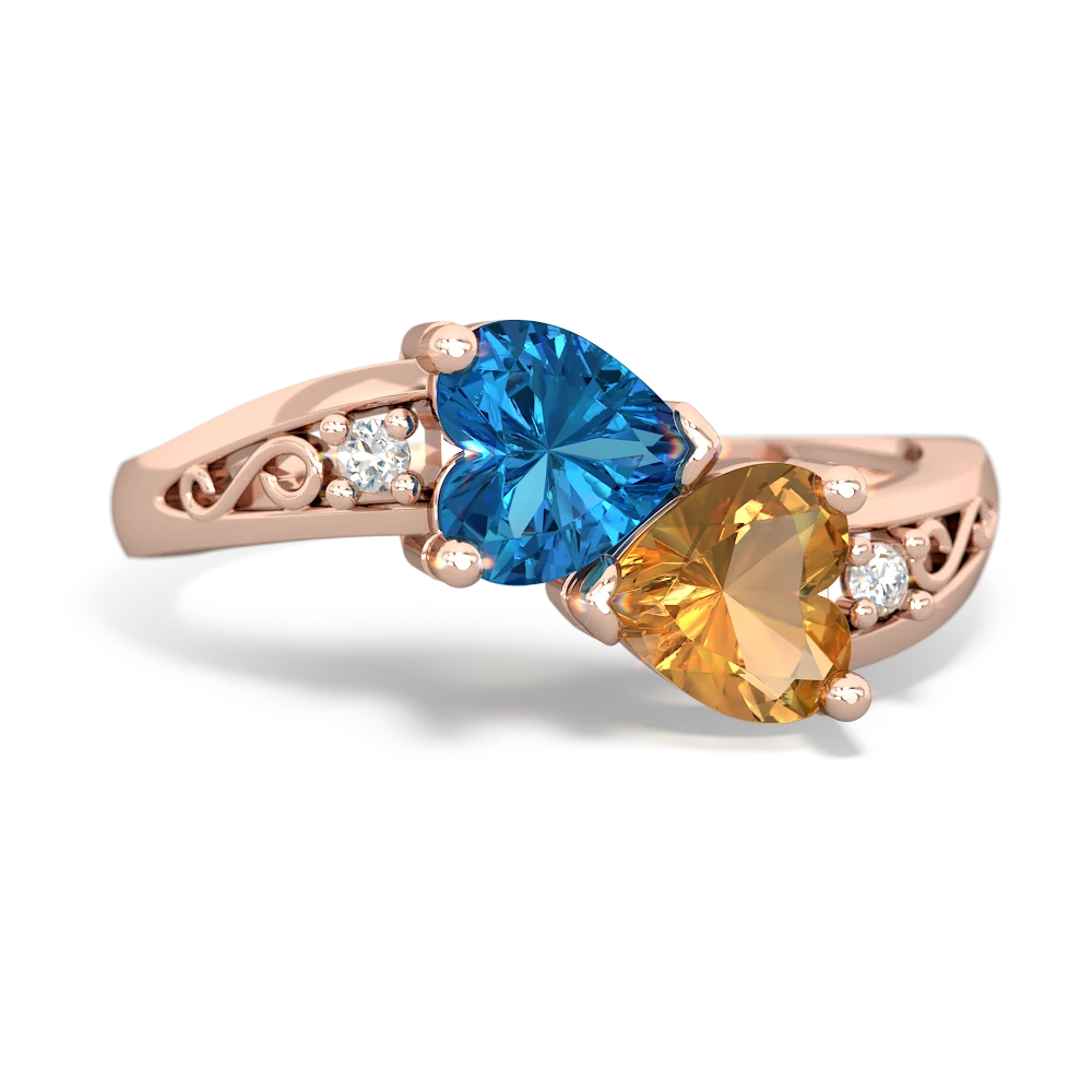 London Topaz Snuggling Hearts 14K Rose Gold ring R2178