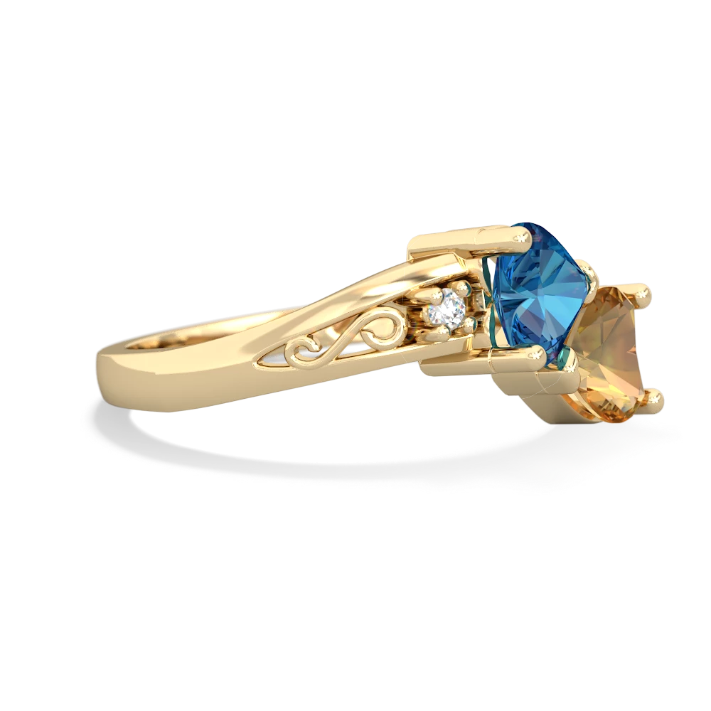 London Topaz Snuggling Hearts 14K Yellow Gold ring R2178