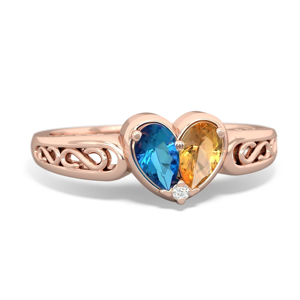 London Topaz Filligree 'One Heart' 14K Rose Gold ring R5070