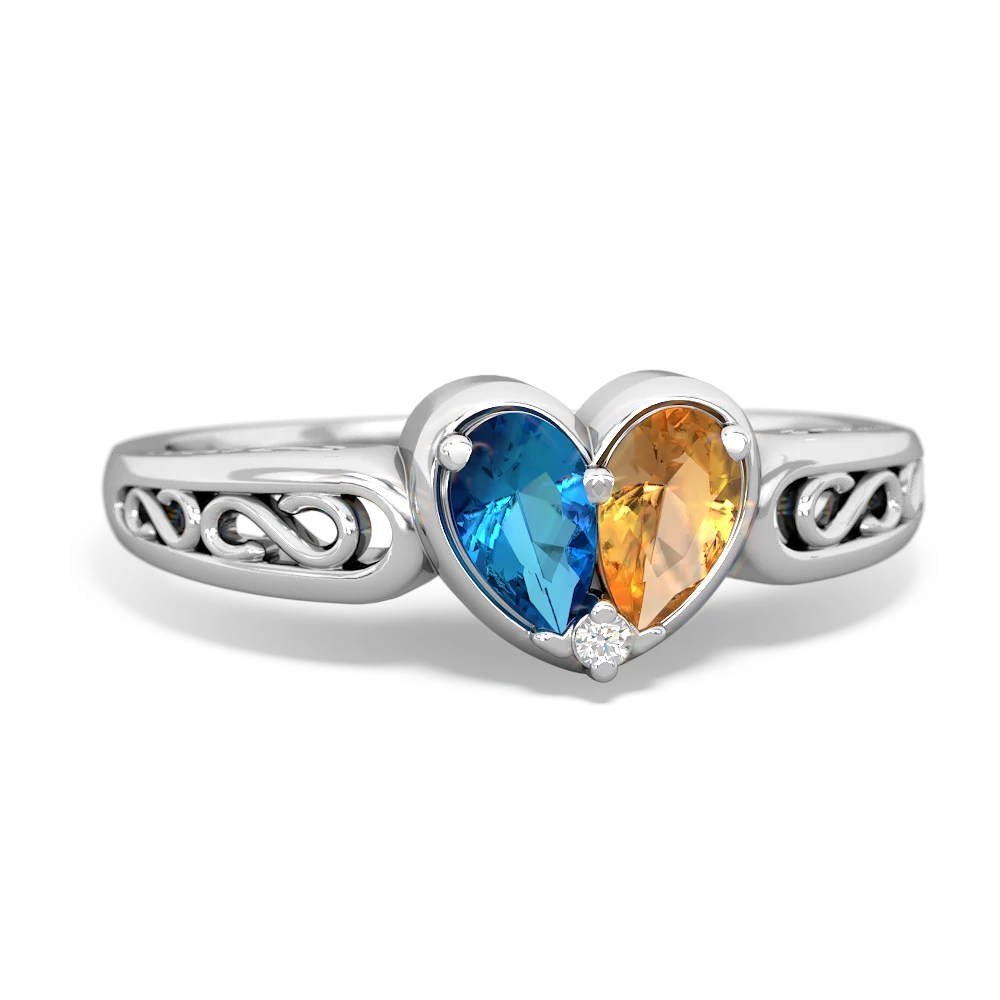 London Topaz Filligree 'One Heart' 14K White Gold ring R5070